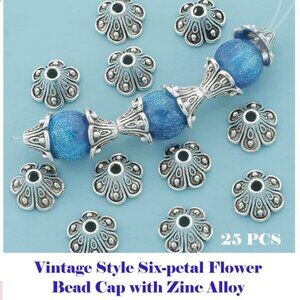 Vintage Style Six-petal Flower Bead Cap with Zinc Alloy   25 Pieces